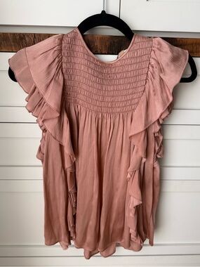 Ulla Johnson Ruffled Smocked Blouse in Dusty Rose